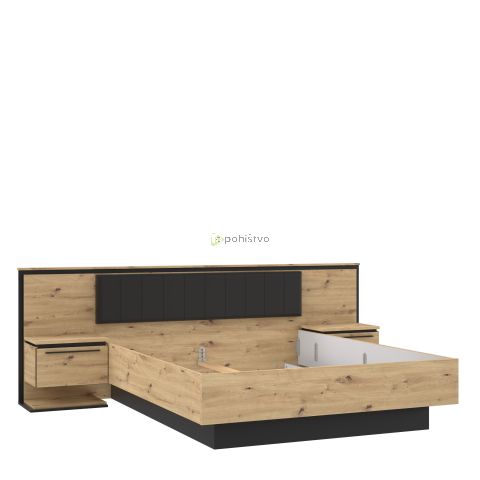 Postelja IZO 160x200 hrast + črna  IZXL1162-M361