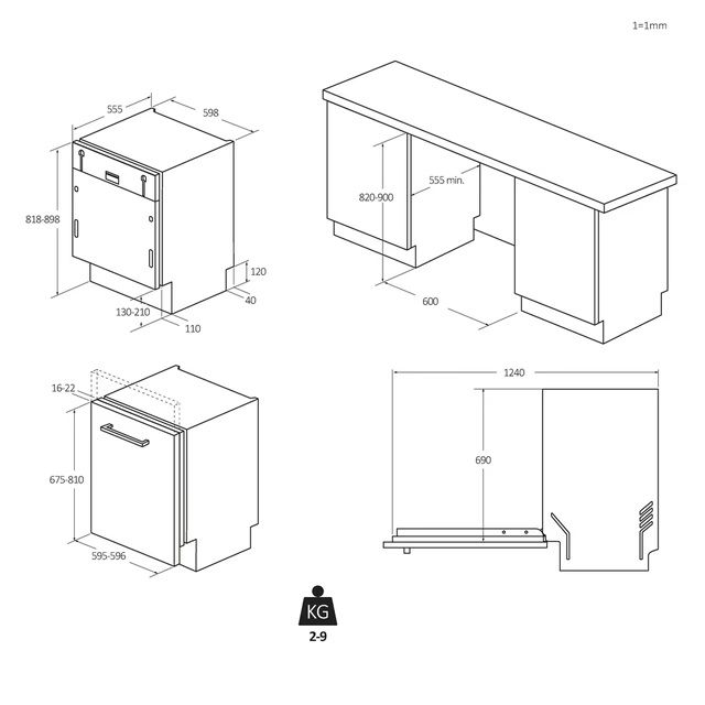 dimenzije pomivalni stroj candy CS 5C4F1A