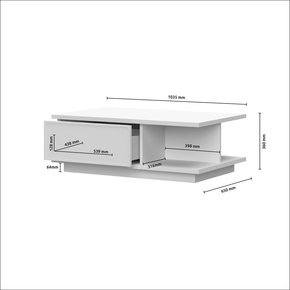 Klubska mizica PIANO KLS-1F dimenzije