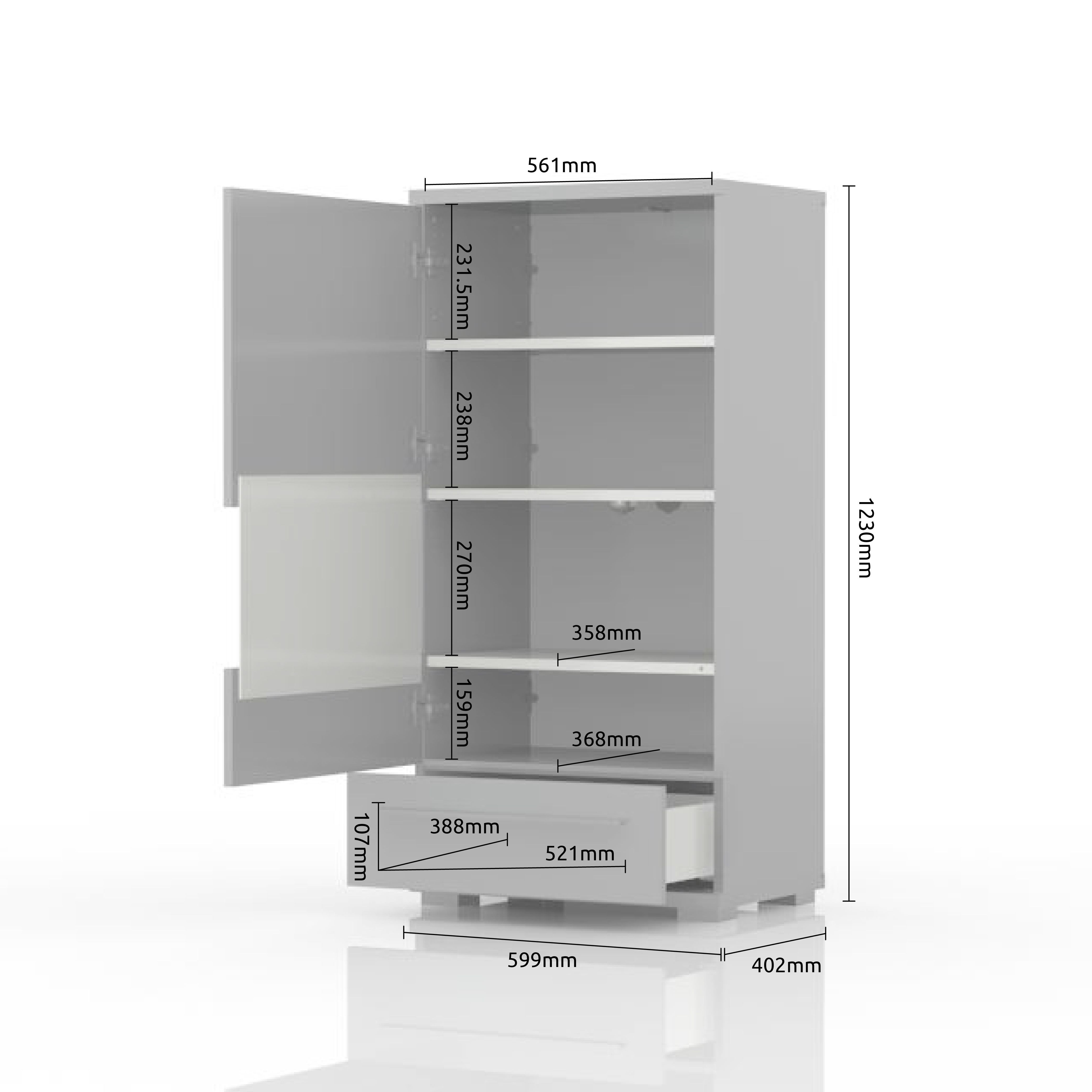 Vitrina PIANO V60-1KS1F/PN dimenzije