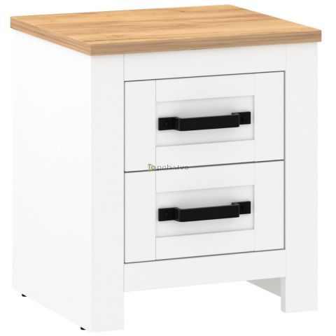 Nočna omarica RONCO 3 white + oak (Lanzette dX, color nimfea alba / oak craft gold)