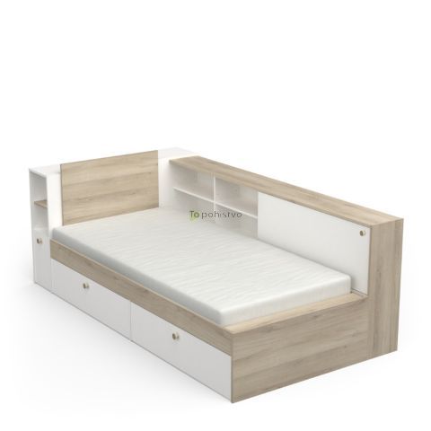 Postelja LIFE 385304 (90x200, Obrnljiva, kronberški hrast + bela)