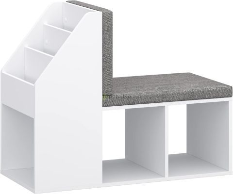 Klop ABADIA white + grey (Bing children's bedside table, color white/white, with upholstered seat)