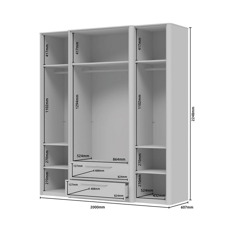 Garderobna omara z ogledalom P42- AIR- dimenzije