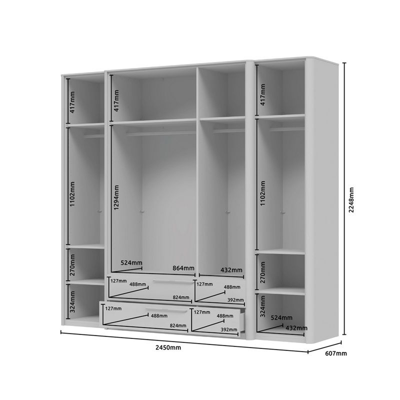 Garderobna omara z ogledalom P52- AIR- dimenzije