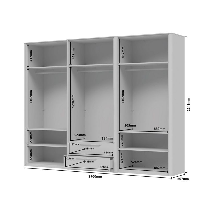 Garderobna omara z ogledalom P62- AIR- dimenzije