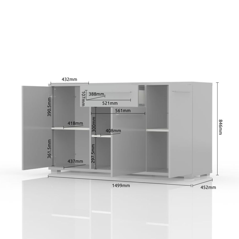 Komoda PIANO K150-3K1F/PN dimenzije