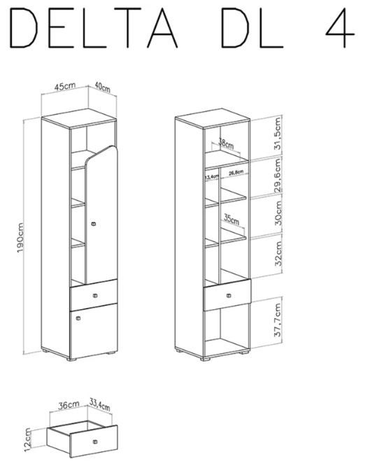 Visoki element DL4 DELTA dimenzije