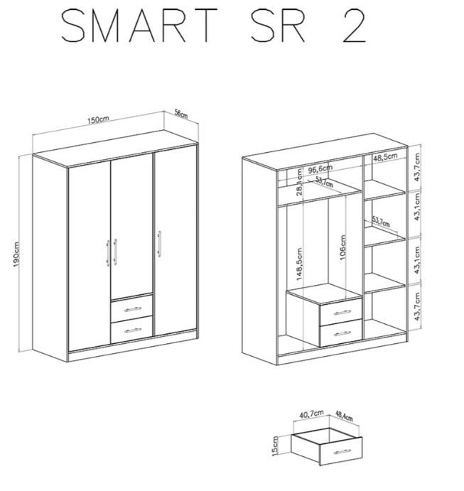 Garderobna omara SMART z ogledalom SR2 dimenzije
