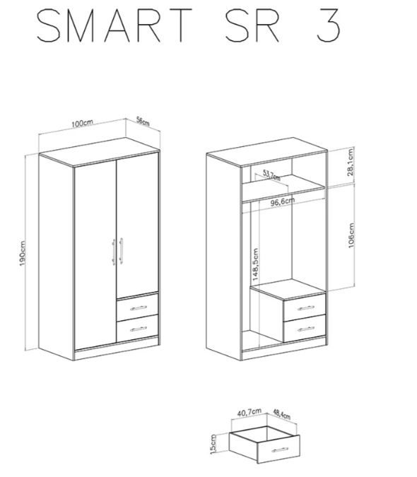 Garderobna omara SMART z ogledalom SR3 dimenzije