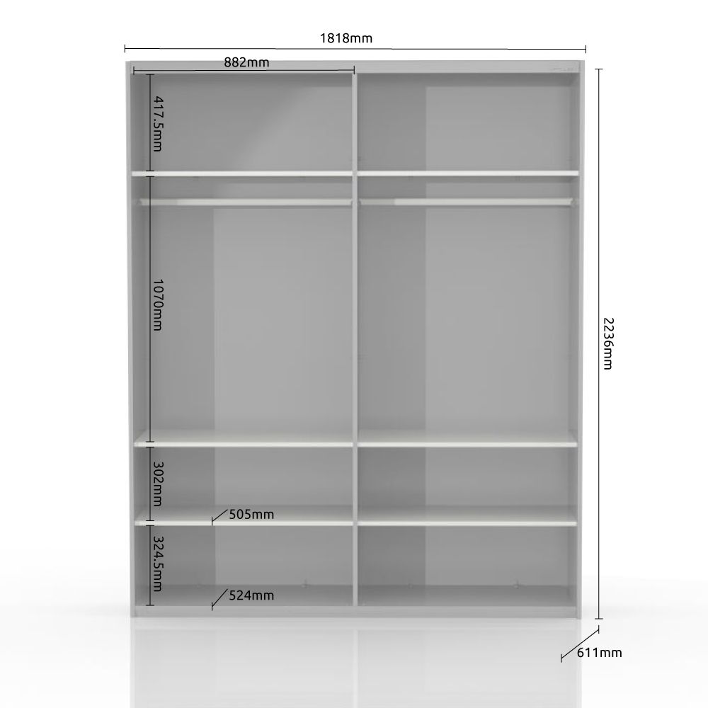 Drsna omara z ogledalom PIANO PK181-OG/PN dimenzije