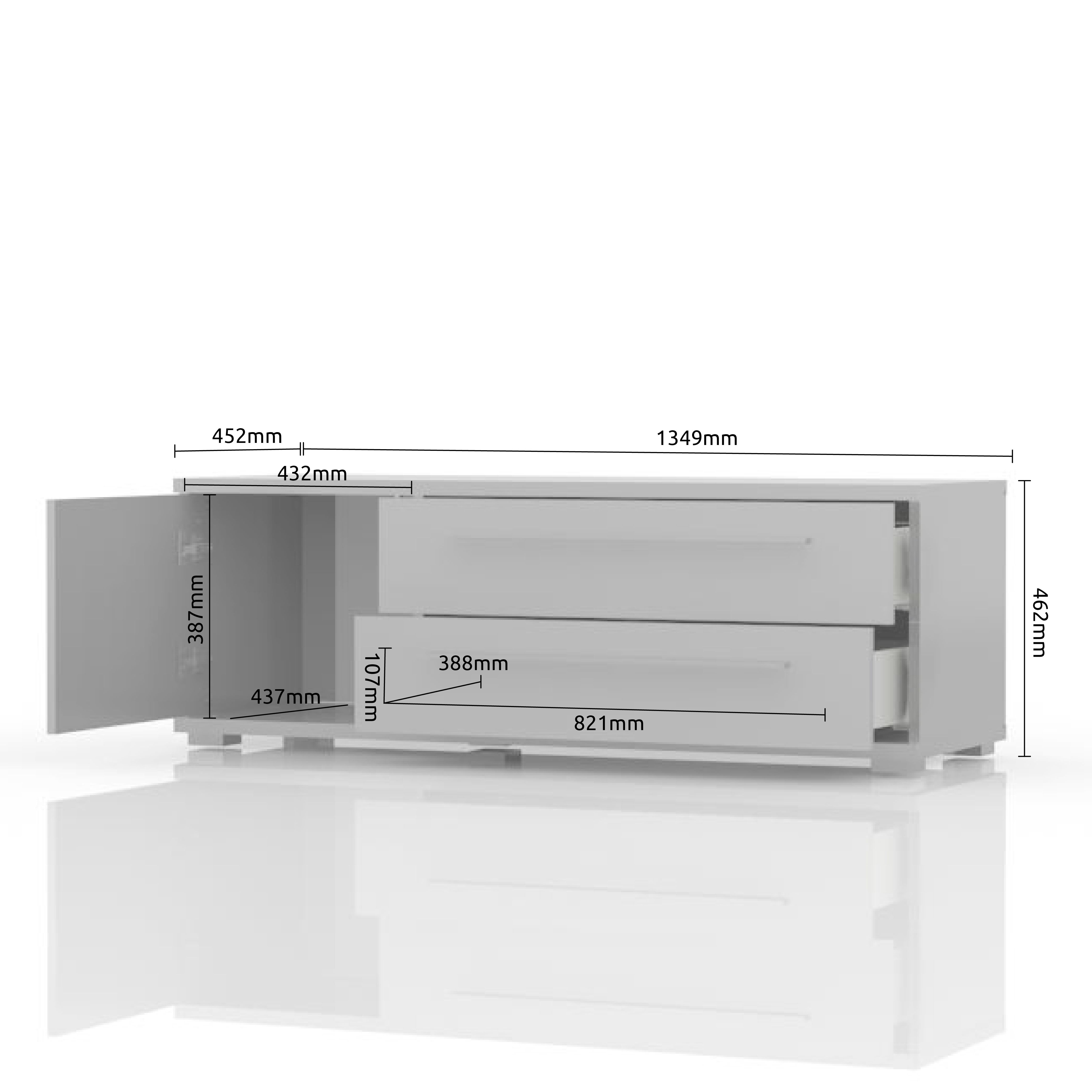 TV omarica PIANO TV135-1K2F/PN dimenzije