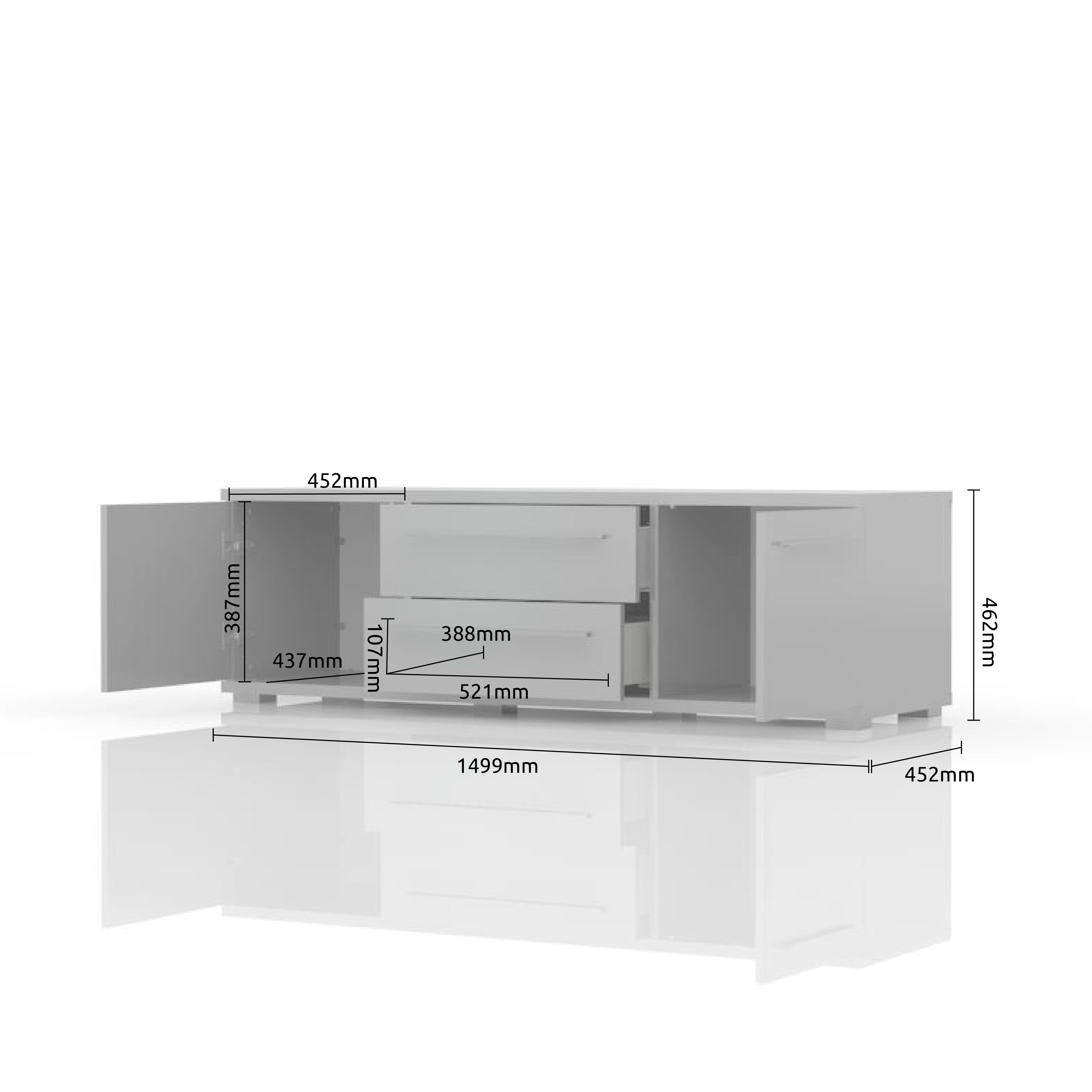 TV omarica PIANO TV150-2K2F/PN dimenzije