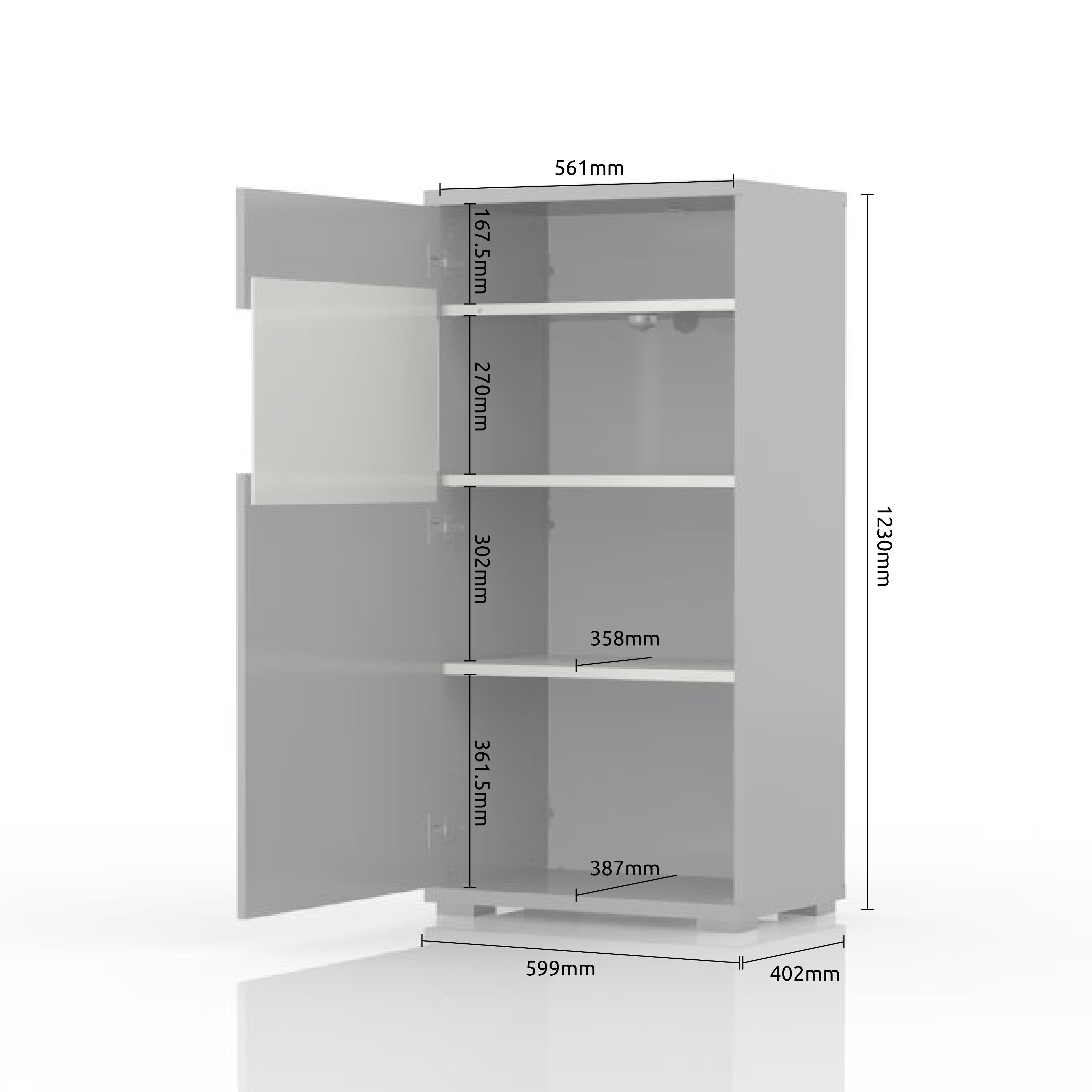 Vitrina PIANO V60-1KSV/PN dimenzije