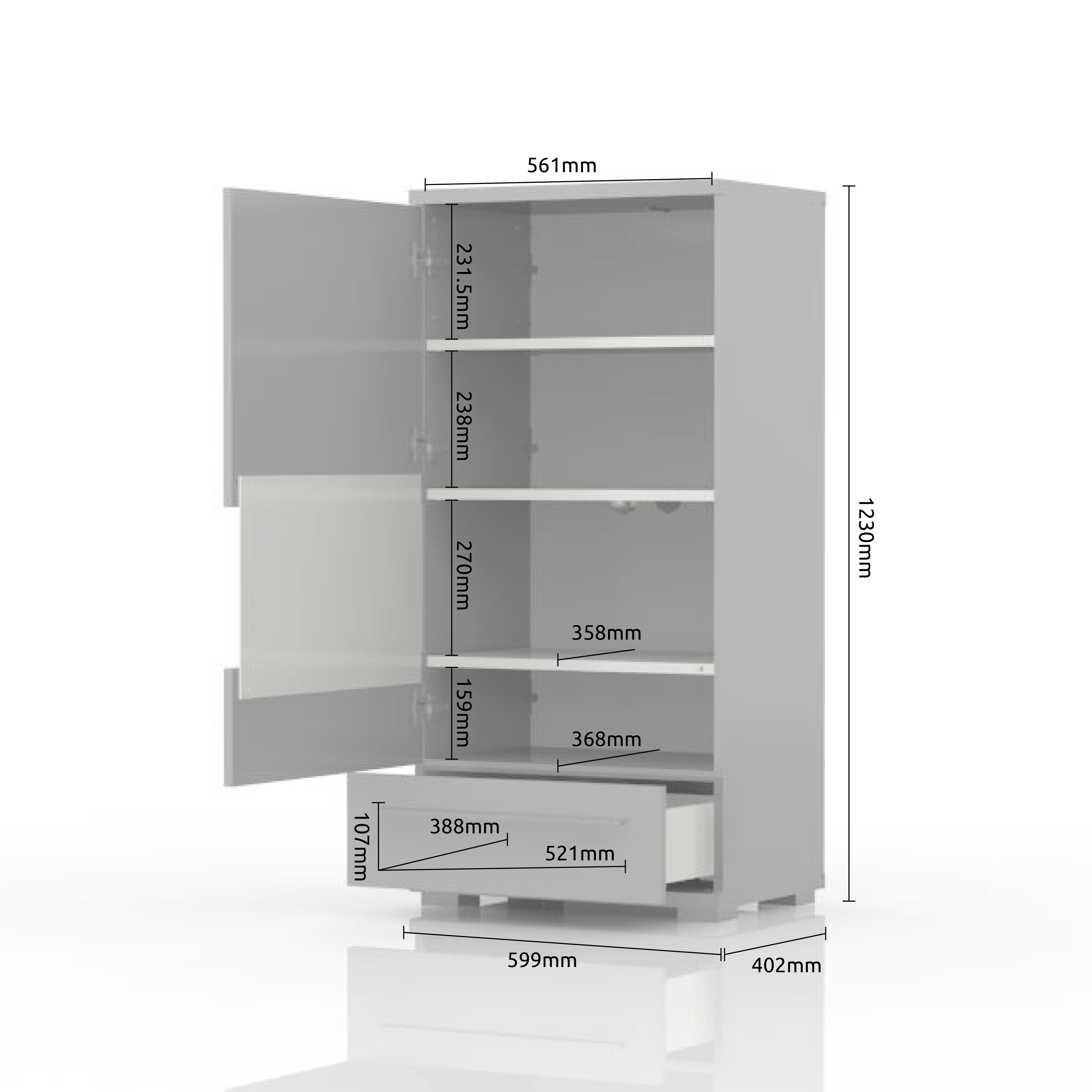 Vitrina PIANO V60-1KS1F/PN dimenzije