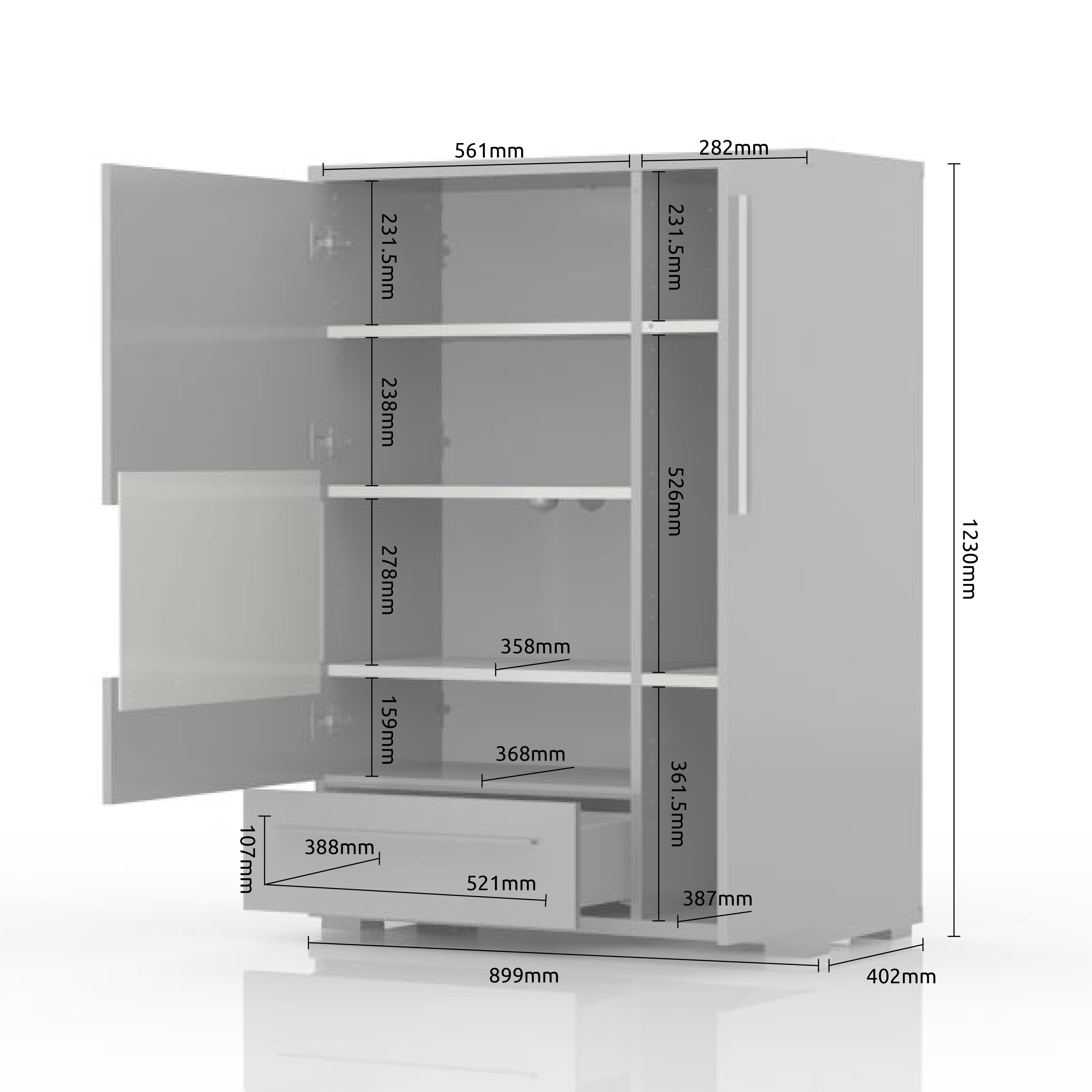 Vitrina PIANO V90-2KS1F/PN dimenzije