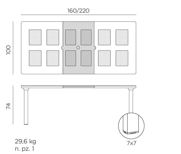 Vrtna miza Alloro 140  dimenzije